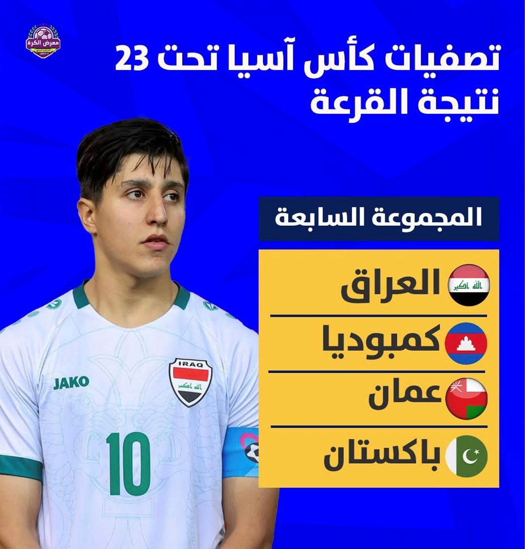 العراق في المجموعة السابعة إلى جانب كمبوديا وعُمان وباكستان بتصفيات كأس آسيا تحت 23 عامًا 2026